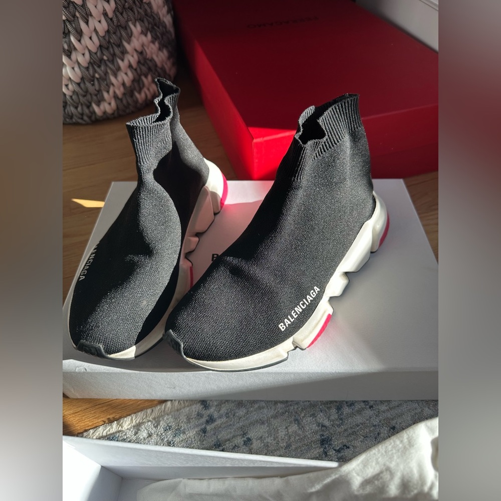 Balenciaga speed shoes. Size 38 EU. (Size 7.5 US) Black white and pink. - Picture 9 of 16